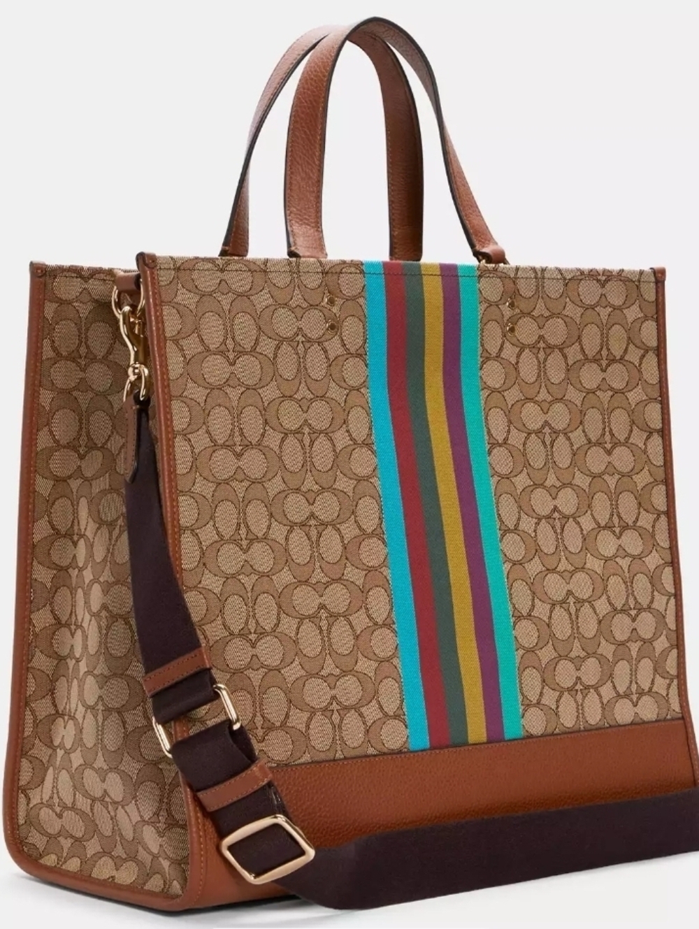 Coach Dempsey Tote Bag 40 in Signature Jacquard With Stripe And Coach Patch - Picture 3 of 8